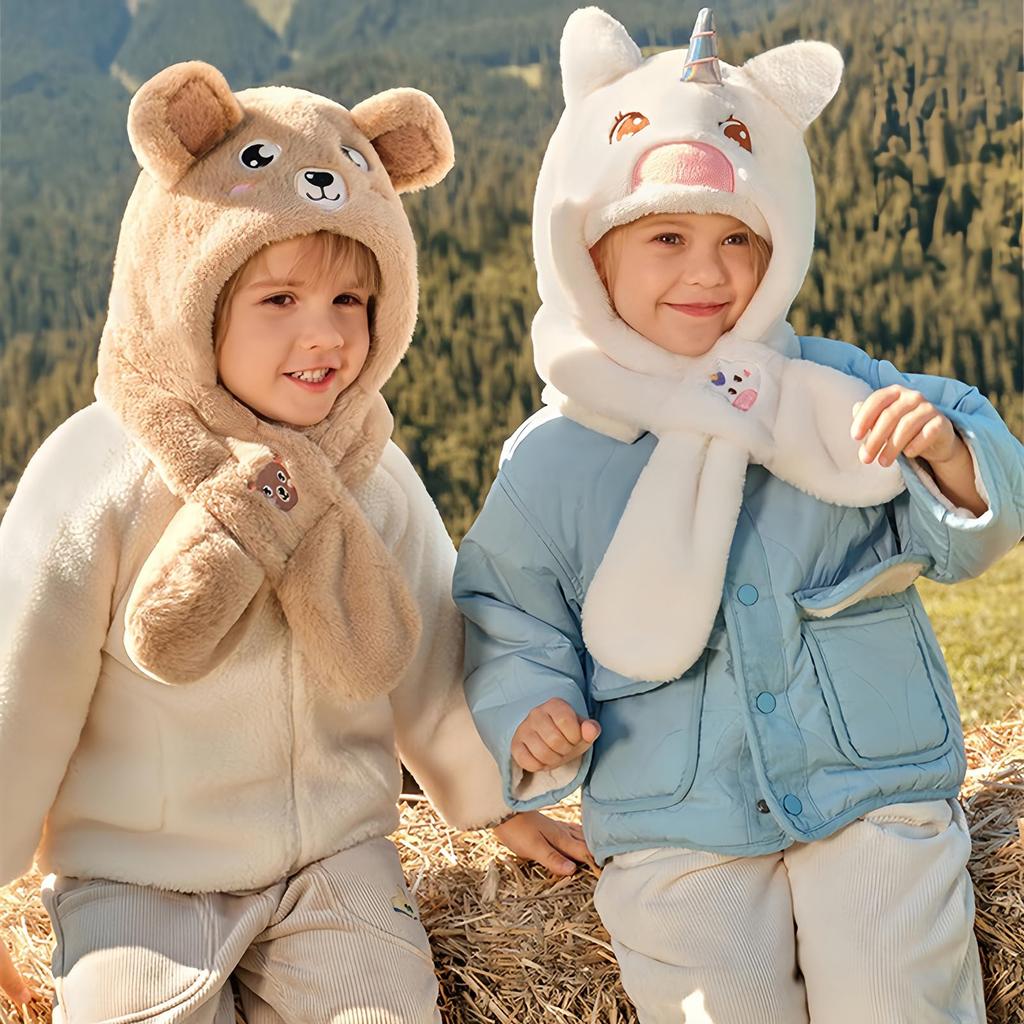 Winter Knitted Hat with Ear Warm Hat with Muffler for Babies and Fluffy and Rabbit Suitable for Ages 3 Months To 18 Years White [YXTC] Children's Hat,