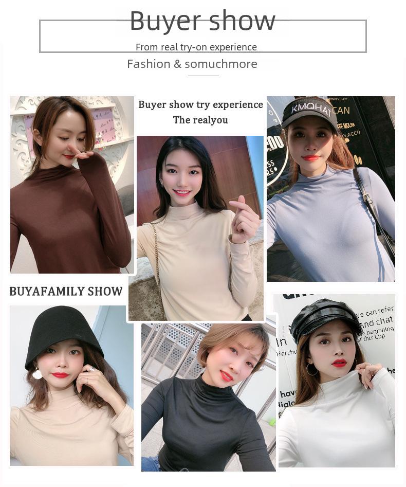 Women's Black Half-High Collar Long-Sleeve Shirt - Korean Style, 2025 Spring/Autumn