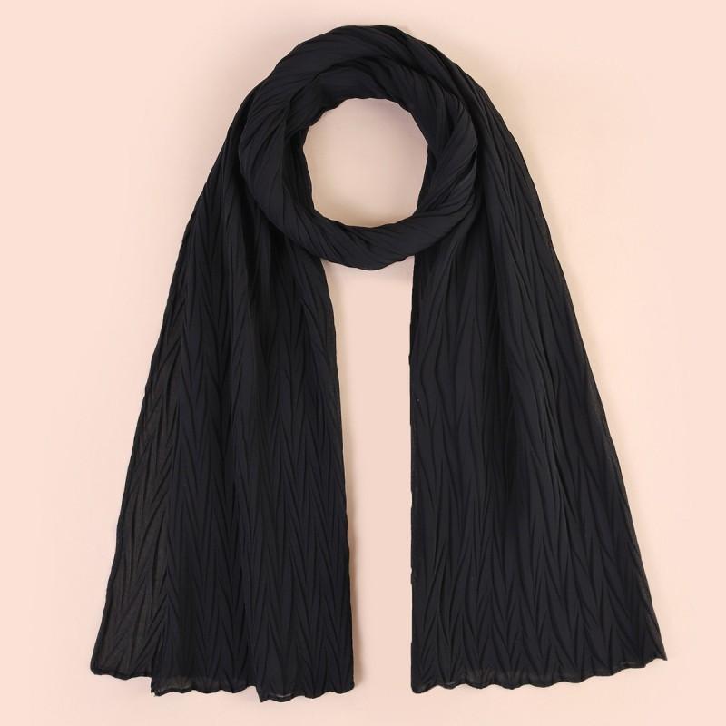 Womens Long Chiffon Scarf With Embellished Rhinestones Pearl Accents Ethnic Style Lightweight Wrap Winter 170 чёрный