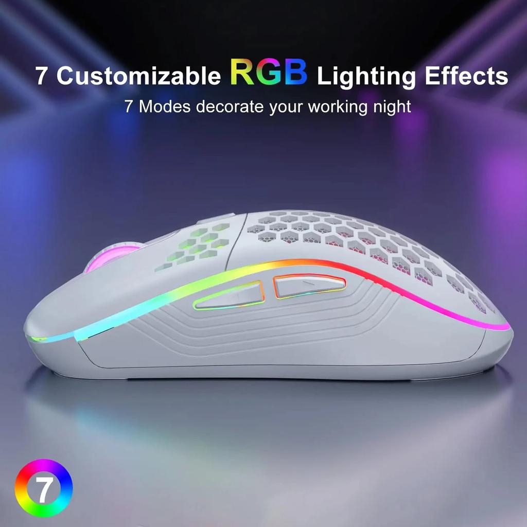 Wireless Gaming Mouse Honeycomb 2.4G USB Cordless Mouse RGB Rechargeable PC Game Mice With LED Lights