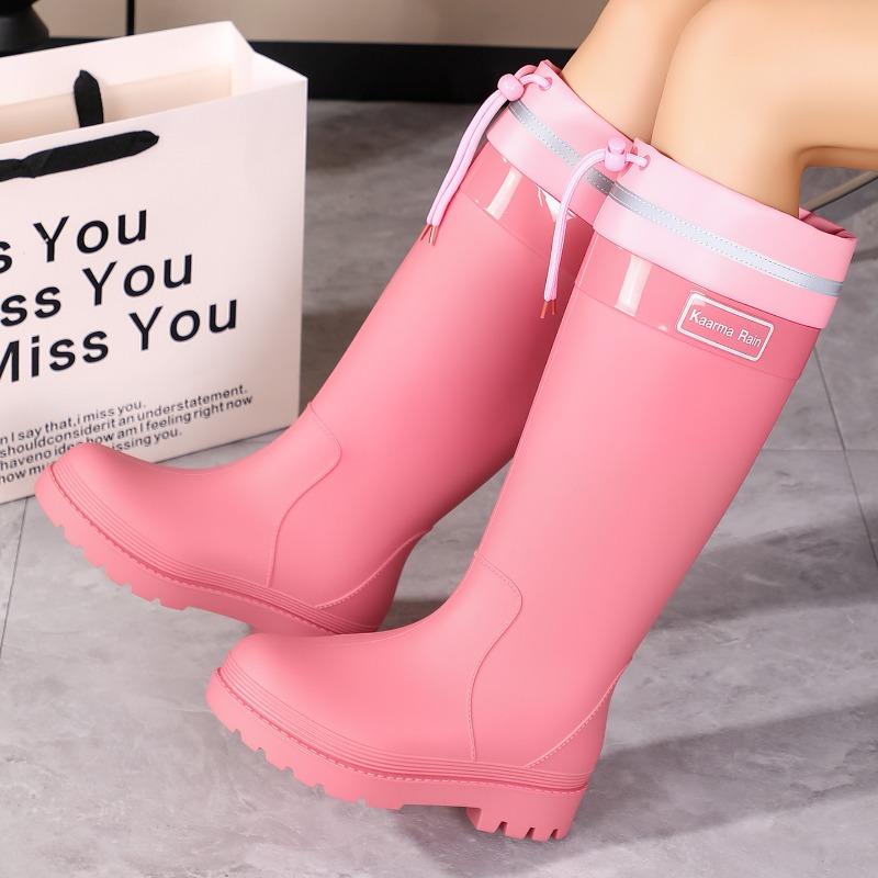 Women's Rain Shoes Anti-splash Bundle Mouth High Rain Boots Big Red Height Increase and Thin Non-slip Rain Boots Waterproof Outdoor Rubber Shoes