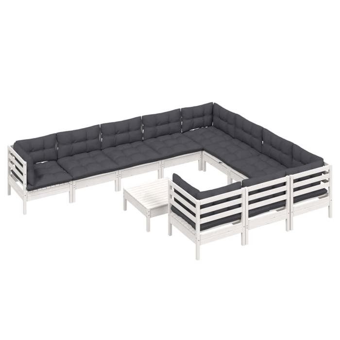VidaXL Solid Pine Wood Garden Lounge Set 11 Pcs with Cushions Patio Furniture Outdoor Furniture Garden Furniture 3097002