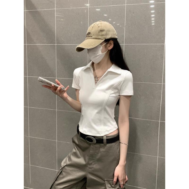 Korean version of fishbone POLO collar slim-fitting short-sleeved T-shirt women's small summer new chic t-shirt top