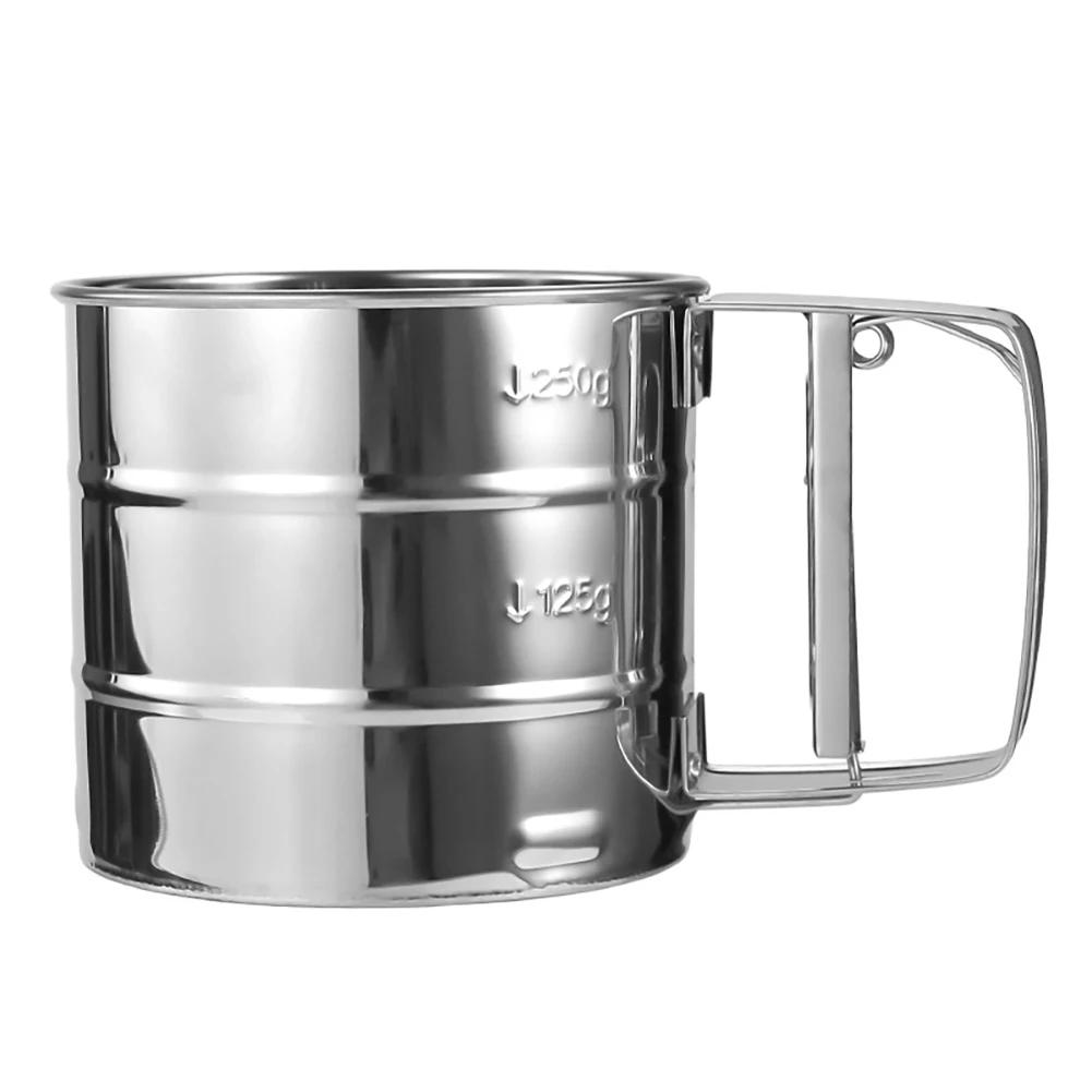 Flour Sifter for Baking Stainless Steel Handheld Flour Sifter Baking Sieve Cup w/ Hand Press Design Fine Mesh Sieve Flour Duster