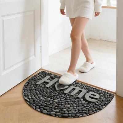3D Pebbles Welcome Mat Pattern Floor Door Mat with Mat Semi-Circle Realistic Stones Anti-Slip Backing