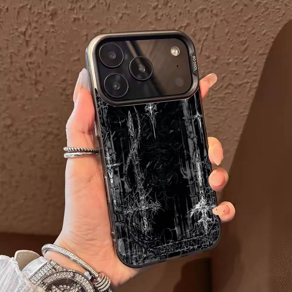 Gothic Cyber Sigil Cross  Phone Case Color Silver Shell For IPhone 17 16 15 14 13 12 11 Pro Max Plus