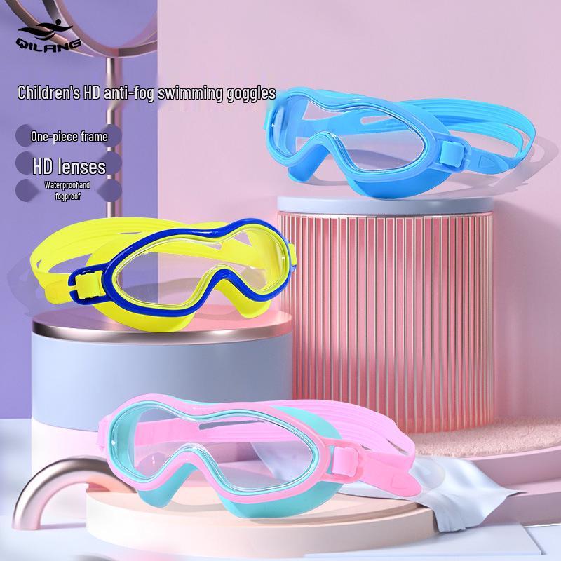 Kids' HD Large-Frame Waterproof Anti-Fog Swim Goggles: Comfortable & Non-Tightening—Perfect for Boys' and Girls' Professional Diving.