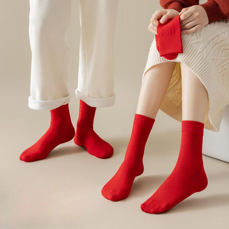 Men Spring and Autumn Fashion New Year's Pure Red Tube Cotton Socks