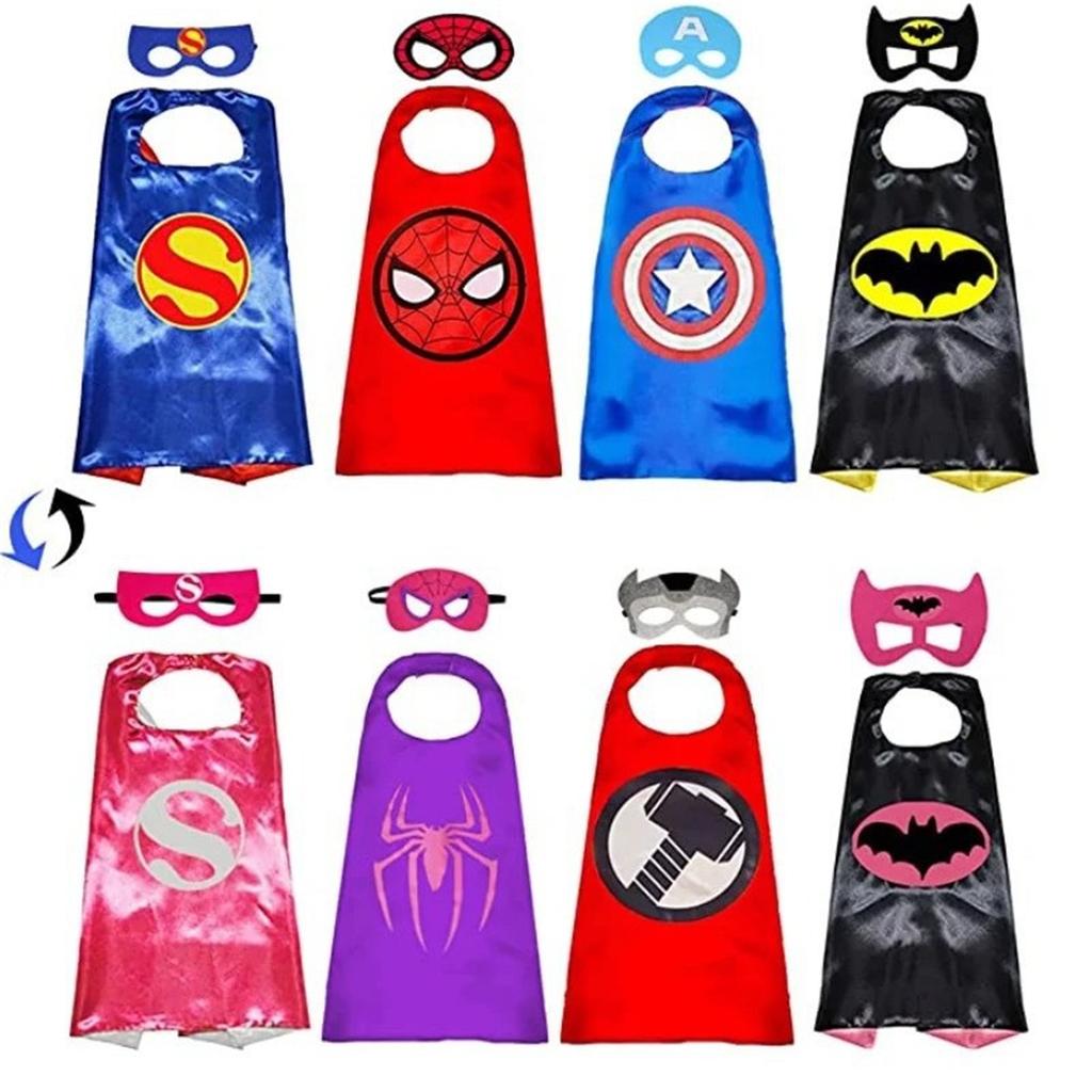 Set of 10 Reversible Capes with Matching Masks for Kids Superhero Role Play Costume Accessories for Dress Up and Themed Parties