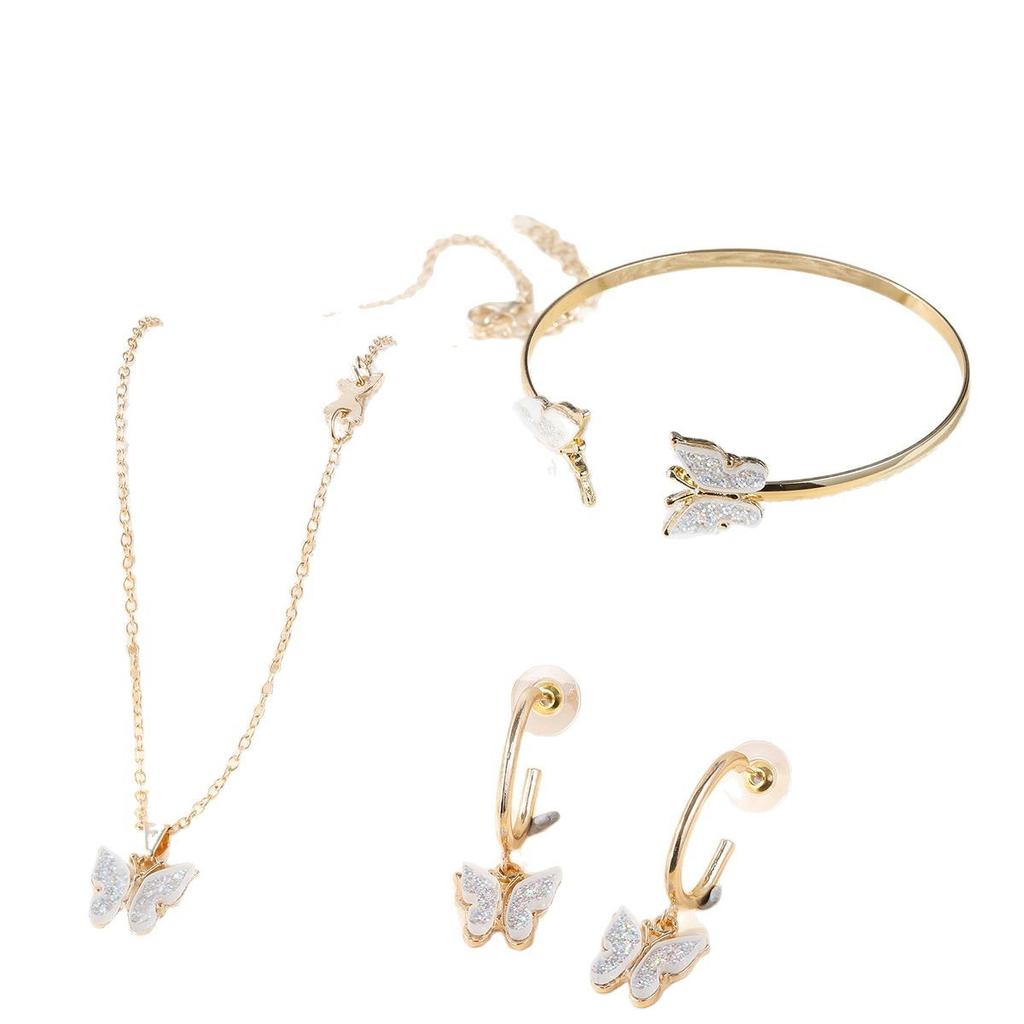 Women Versatile Butterfly 4 Piece Jewelry Set With Earrings Bracelet Necklace And Pendant Fashion Accessories Gift