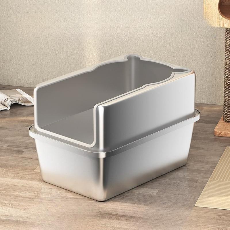 Stainless Steel Cat Sandbox Large Pet Cat Litter Box Anti-splash Cat Toilet Safety Durable Kitten Litterbox Kittens Pets Product