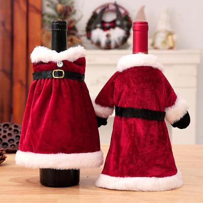 Gold Velvet Christmas Wine Bottle Cover - Festive Table Decoration