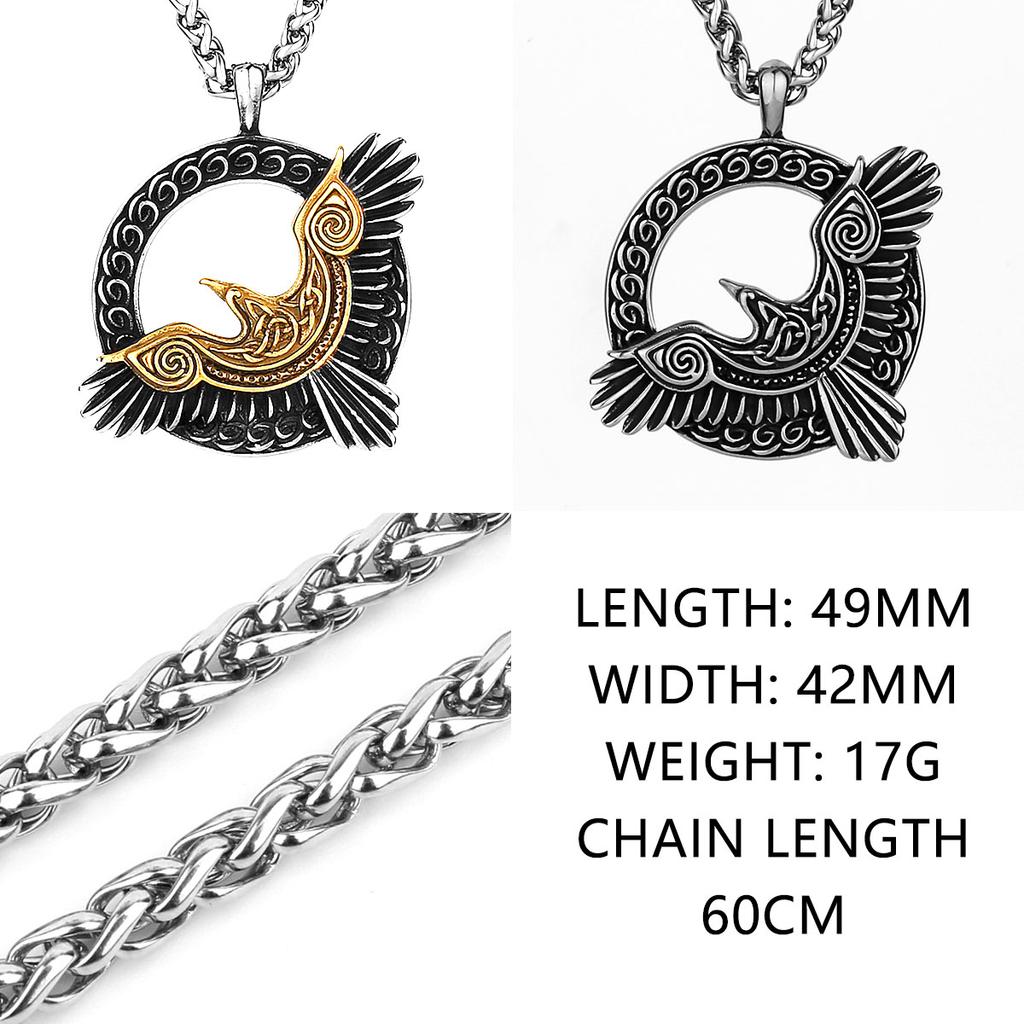 Viking Triangle Odin Raven Huginn and Muninn Necklace Amulet Stainless Steel Pendant Men‘s Fashion Jewelry Gift