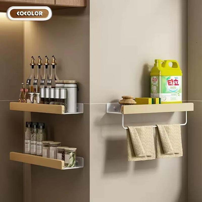Cream Style Kitchen Storage Rack, Wooden Seasoning Rack, Wall Mounted Seasoning Bottle And Jar Supplies, Solid Wood Rack