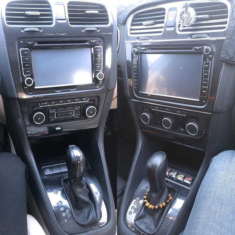 Schutzfolie aus Kohlefaser für Volkswagen Golf MK6 GTI R 2008-2013 Mittelkonsole Schalthebel Armaturenbrett Luftauslassgriffe Autoinnenraum