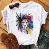 Fashion Female Wolf Tiger Lion Feather White Tshirt Women Harajuku Graphic Tshirt Casual Animal Female Streetwear Tops