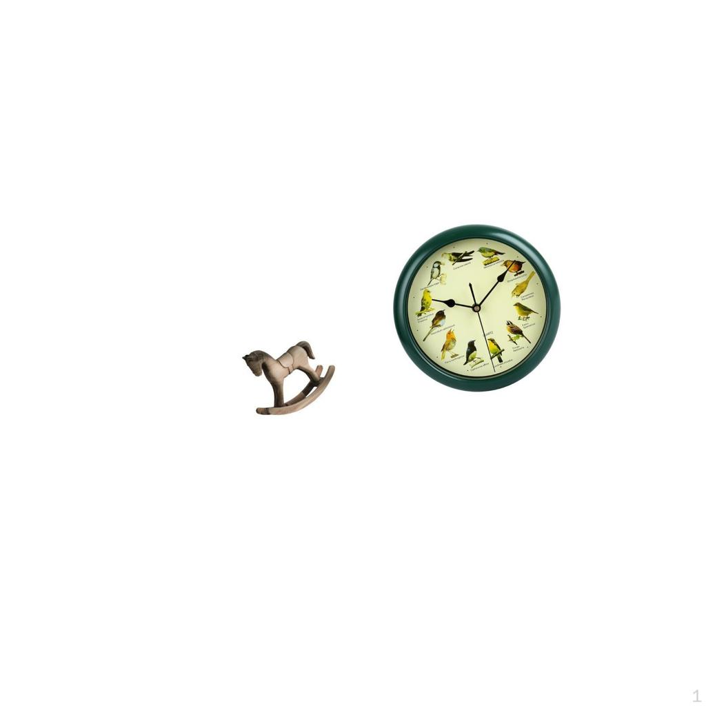 Retro Artistic Wood Horse Sculpture with Musical Birds Clock Green Frame Centerpiece for Office