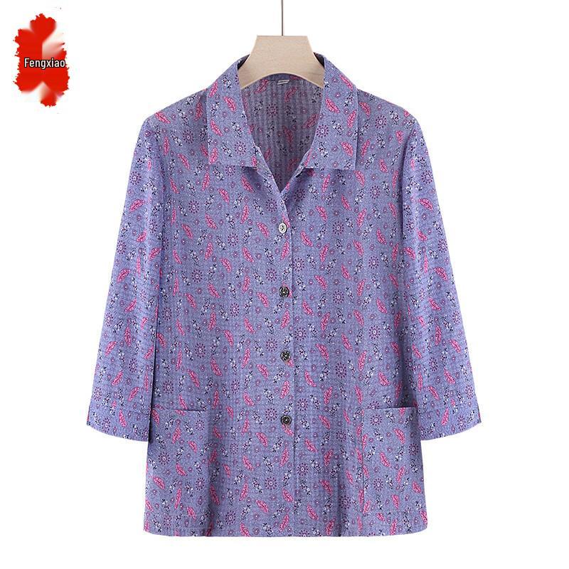 FENGXIAO Women's Retro Jacquard Loose-Fit Blouse