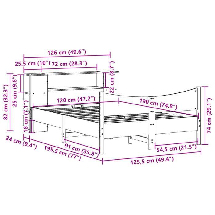 VidaXL Cadre de lit sans matelas blanc 120x190 cm bois de pin massif, meuble de chambre à coucher, lit double, lit, sommier, 3323312