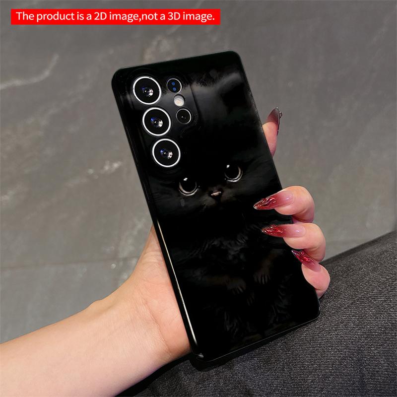2DFlat Samsung phone case Black Cat Glowing Eyes Phone Case Applicable to Galaxy S23 S24 S25ULTRA S26 A12 A14 A15 A16 A54 A55