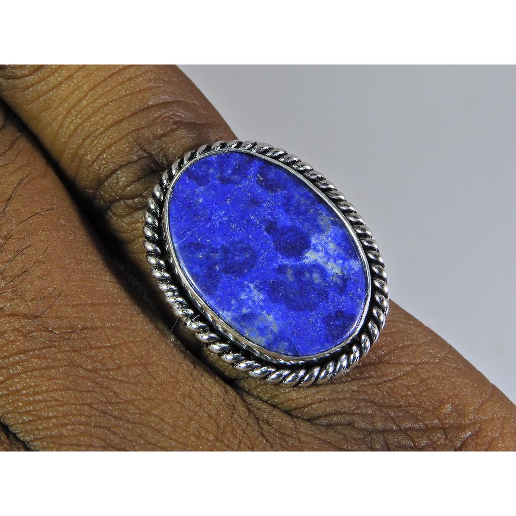 Natural Lapis Lazuli 925 Solid Sterling Silver Ring Size US-8.5 PG-48