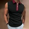Men Summer Shirt Turn-down Collar Zipper Sleeveless Solid Color Patch Pocket Breathable Pullover Slim Fit Mid Length Casual Daily Top