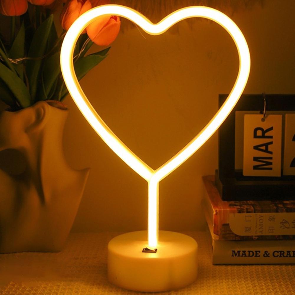 

3D Heart Shape Neon LED Light Romantic Table Lamp Mood Light Bedroom Decor Pink Light