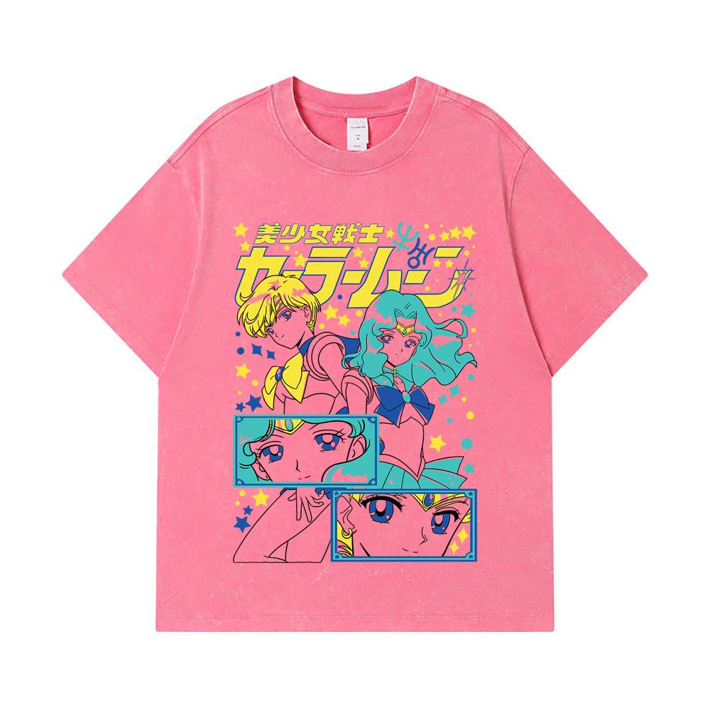 275 GSM Washed T-shirts 100% Cotton Michiru Haruka Print Unisex Heavy Cotton T Shirt