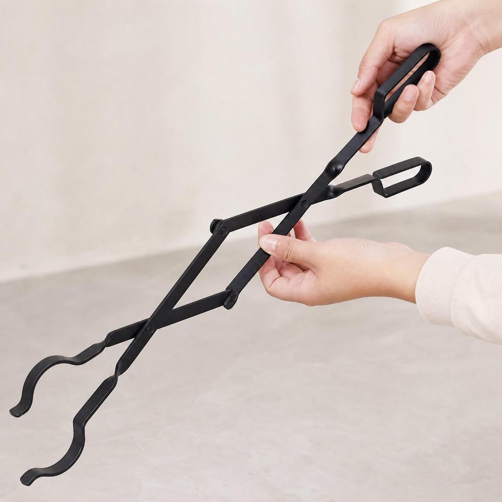 Folding Fireplace Log Tongs Lightweight Steel with Loop Handles