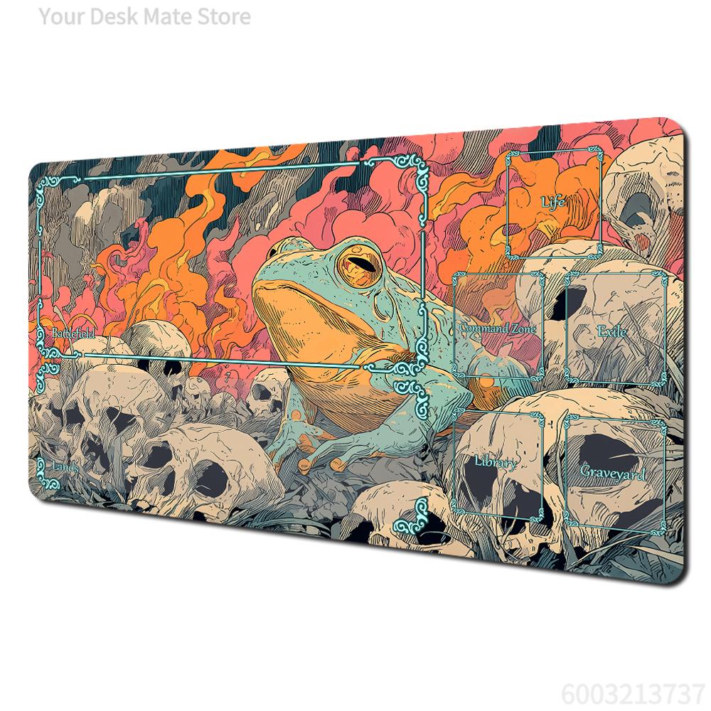 Dark Fantasy Frog Skulls Pink Leaves Gaming Mouse Pad Large Extended Desk Mat Smooth Non-Slip Base for Gamer