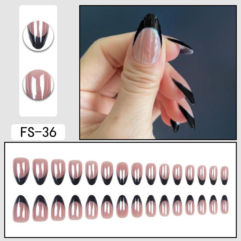 24 Pcs Nude Acrylic Press On Nail Art Short Medium Cheap Artificial Nails Simple White Black French Tips Fake Nails Set For Glue