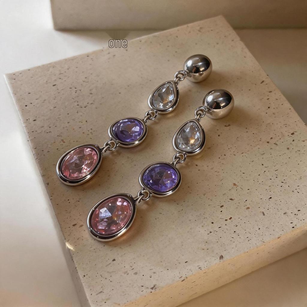 Silver Needle Diamond-Inlaid Oval Water Drop Stud Earrings - Elegant, Versatile & Retro Fashion