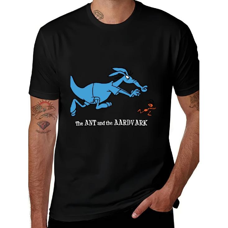 Men S The Ant and the Aardvark Graphic T-Shirt | Black Casual Short Sleeve Tee with Blue Dragon Orange Chick Design, Regular Fit Crew Neck, S чёрный