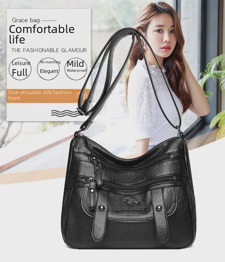 2024 Všestranná taška přes rameno a messenger z měkké kůže: Vícevrstvá, Velká kapacita pro ženy středního a staršího věku