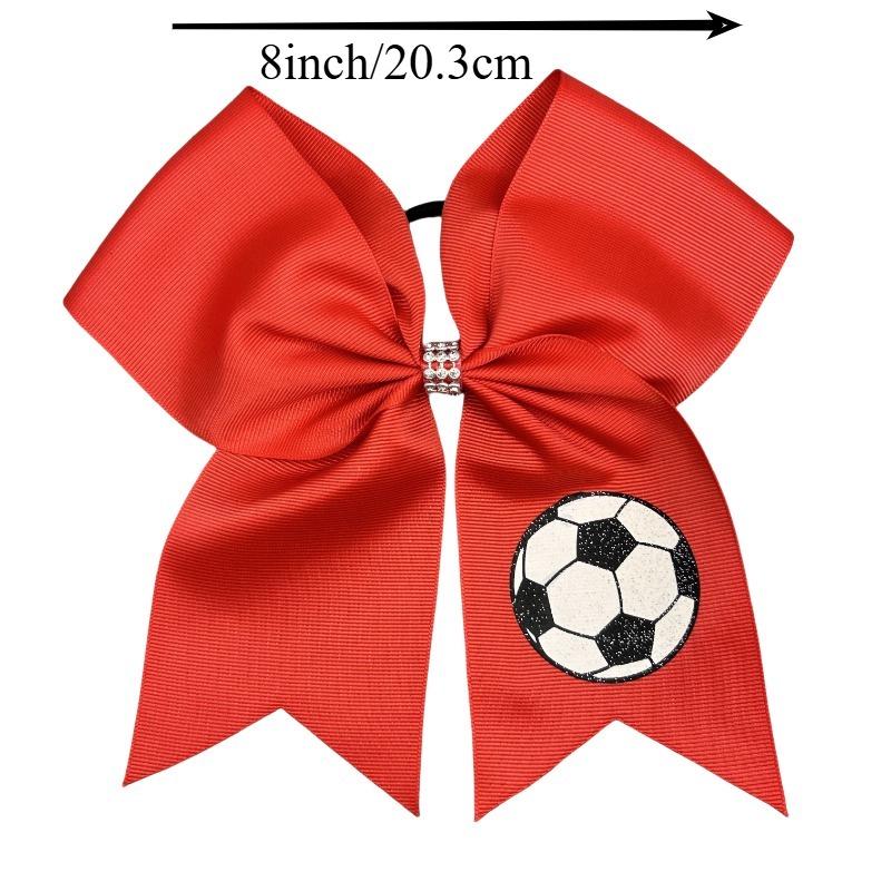 8" Football Pattern Ribbed Swallowtail Bow Hair Tie - Cheerleading Accessory.