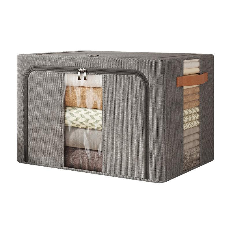 

1PC Large capacity clothes basket Steel frame foldable clothes storage box Cotton quilt hat scarf Wardrobe organizer 24L светло-серый