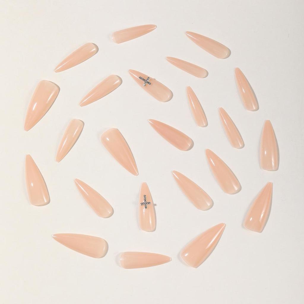 Minimalist Teardrop Ice Nude Detachable Fake Nails with Cross Decoration