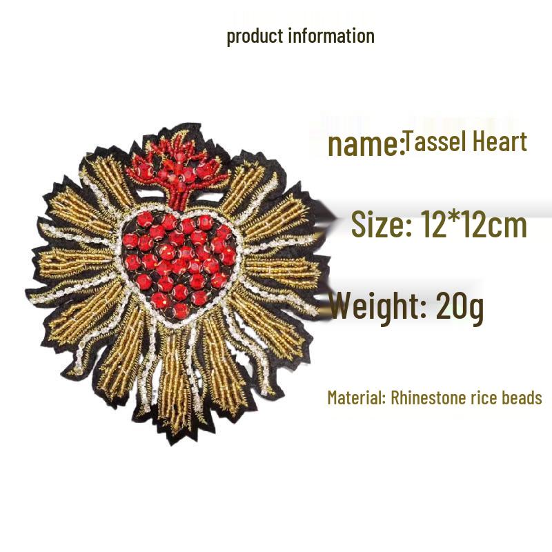 Handmade Rhinestone Heart Cloth Patch - Beaded Accessories for Clothing, Shoes, Hats, and Decorative Packaging.