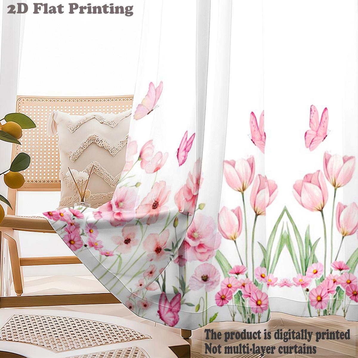 

Pink Butterfly Sheer Curtain - Soft Sweet Romantic Style Spring-Themed Decorative Sheer Curtain for Living Room and Bedroom 100*130 Rod Pocket 1pcs