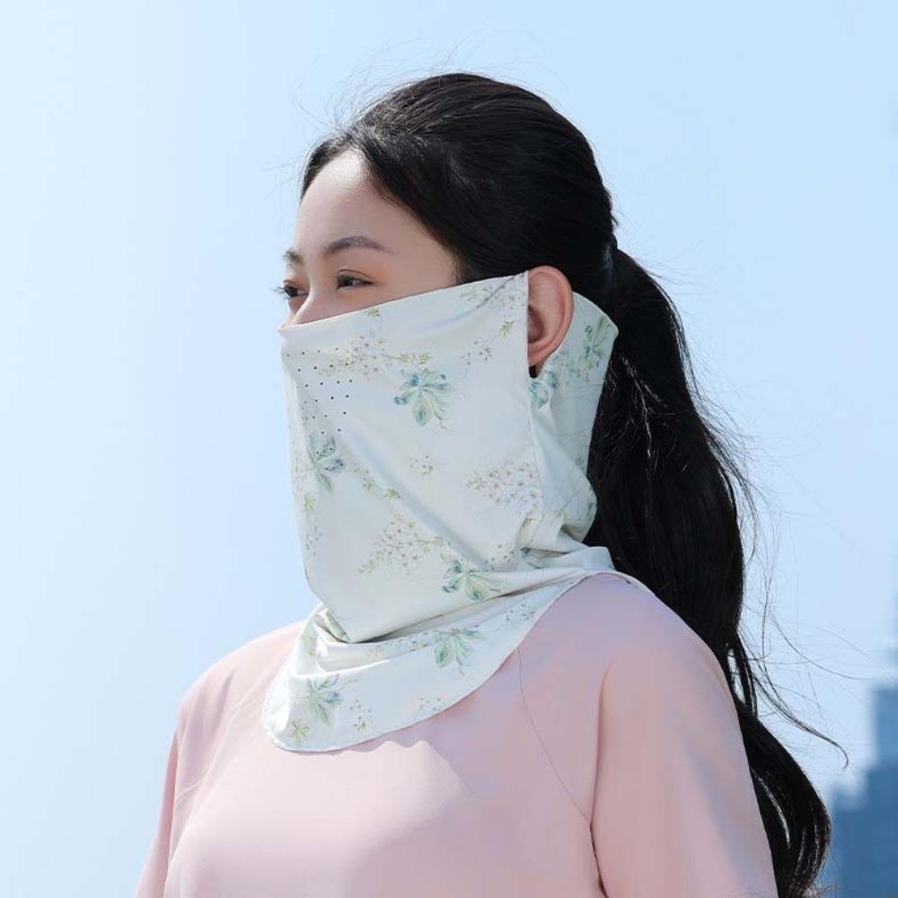 3pcs Quick Drying Floral Ice Silk Mask Breathable Sunshade Arm Cover Women Sunscreen Veil  Outdoor