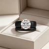 Runder Brilliant-Zirkonia-Ring mit 2-lagigem schwarzem Silikonband, Moderner klobiger Roségold-plattierter stapelbarer Ring, Braut