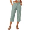 Pantaloni Corti da Donna a Righe Verticali Vita Alta Gamba Larga con Chiusura a Bottone e Tasche Laterali per l'Uso Quotidiano