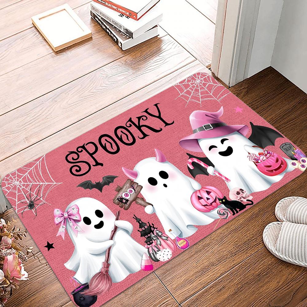 Halloweenowa wycieraczka urocze duchy wycieraczka różowa antypoślizgowa wewnętrzna zewnętrzna dywanik podłogowy jesień Halloween upiorne wejście do domu