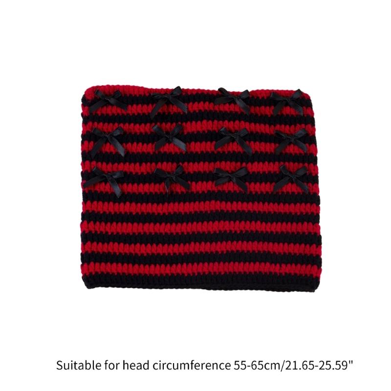 Crochet Stripe Pattern Hat Handmade Cat Ear Hat Winter Warmer Knitted Hat Cold Winter Presents for Students Teenagers