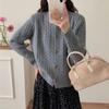 New twist texture woven round neck single-breasted simple long-sleeved loose-knit cardigan for women
