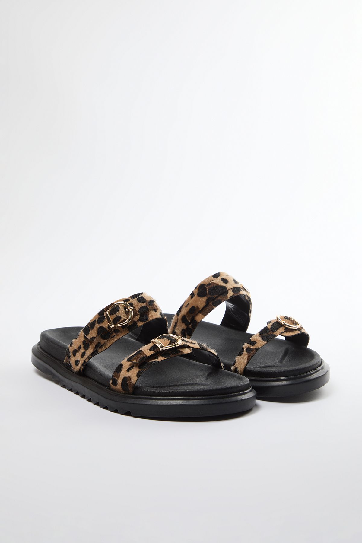 

Women s Fashion Flat Heeled Slippers Leopard Double Buckle Thick Sole Terlikn Shoes 36