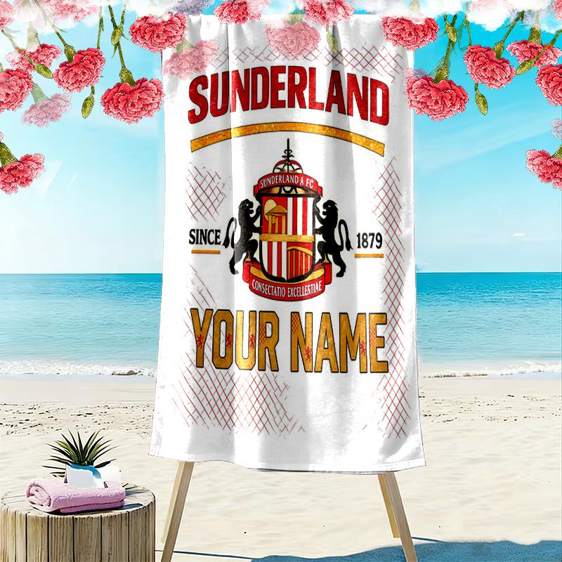 Sunderland Association Football Club Custom Name Print Beach Towel Large Soft Quick Dry Towel For Beach Camping Swimming