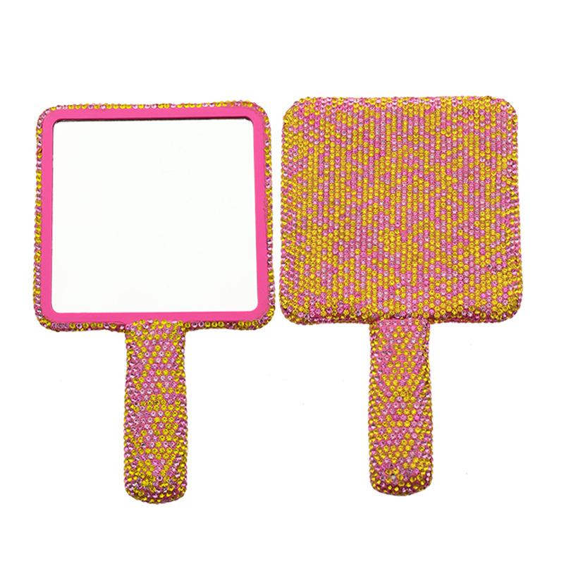 Women's Makeup Compact Mirror Sticking Diamond Hand-held Mirror ABS Fashionable High-end Beauty Handle Mirror Cosmetic Mirror
