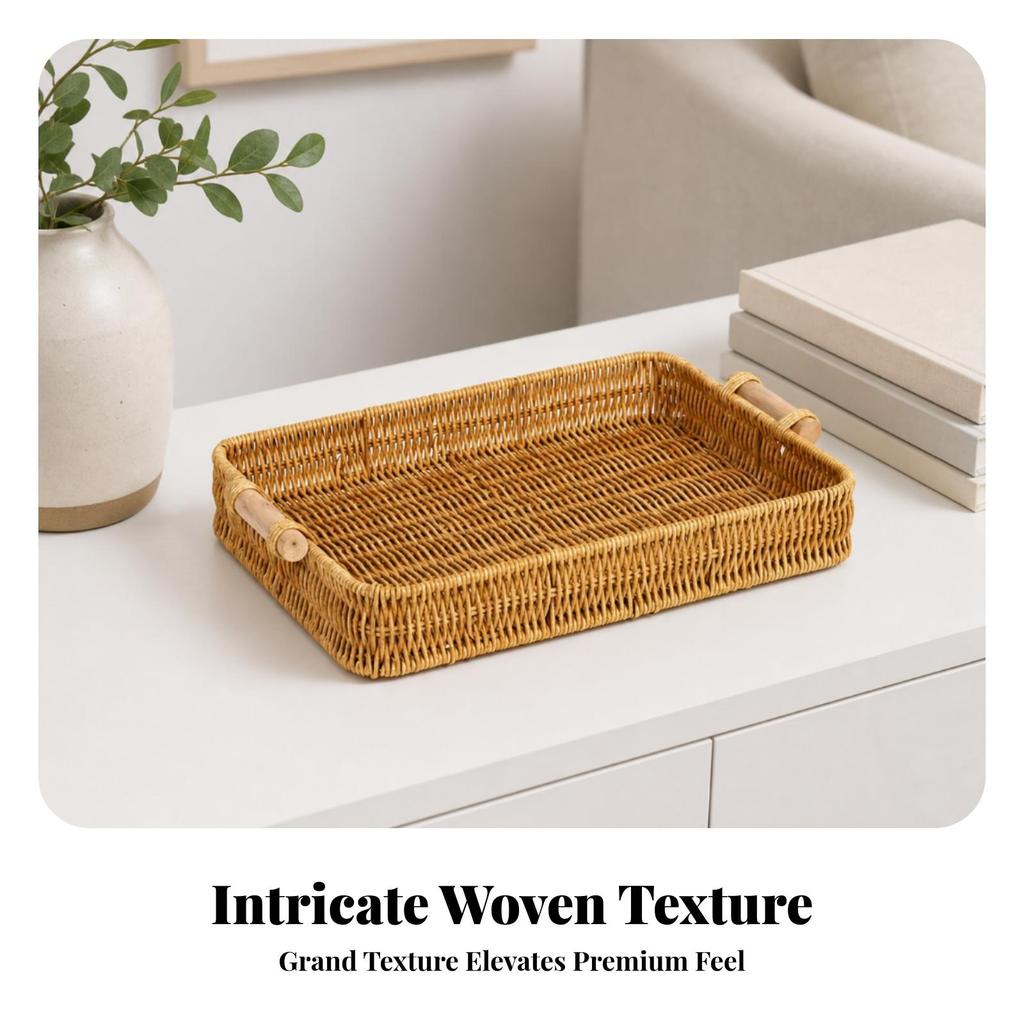 Rectangular Wicker Tray Practical Serving with Handles Lightweight