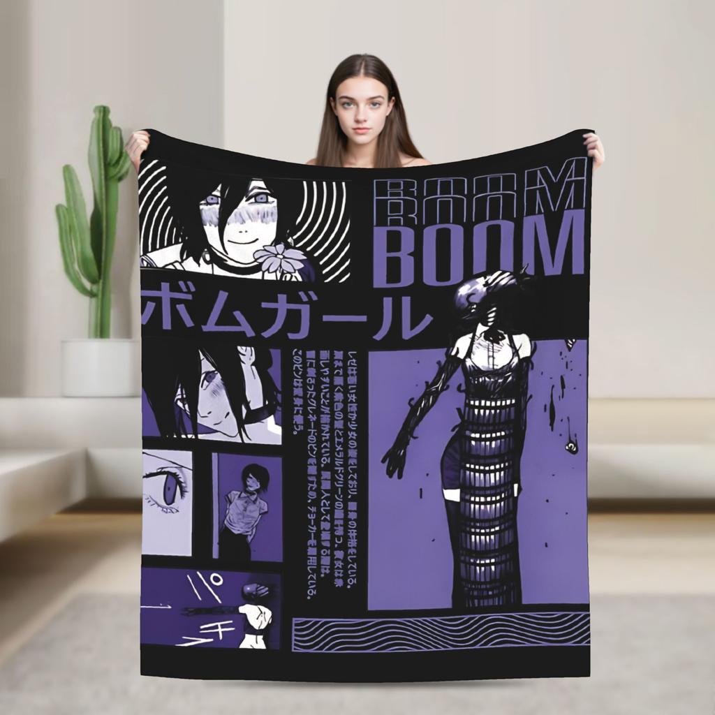 Vintage Chainsaw Man Reze 90s Blankets Travel Flannel Bedding Throws For Couch Chair Sofa Bed Super Soft Bedspread Present